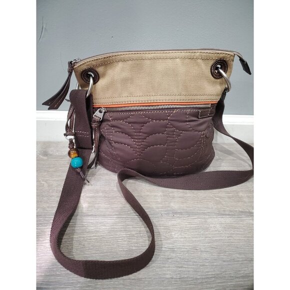 Fossil Key-Per Brown Purse Floral Quilted Shoulder Bag Tote Nylon & Canvas - Picture 1 of 15